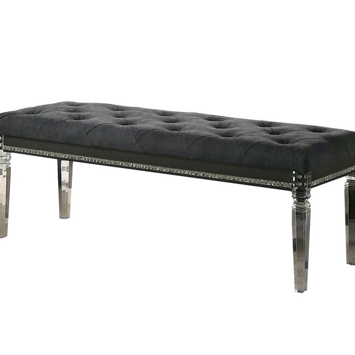 Faux Crystal Inlay Bench with Tufted Seating and Acrylic Legs, Dark Gray