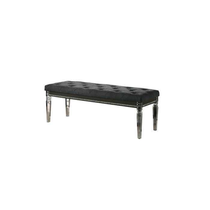 Faux Crystal Inlay Bench with Tufted Seating and Acrylic Legs, Dark Gray