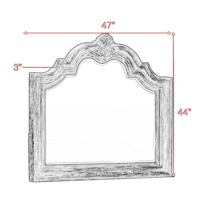 Scalloped Design Wooden Frame Mirror with Crown Top, Antique Brown