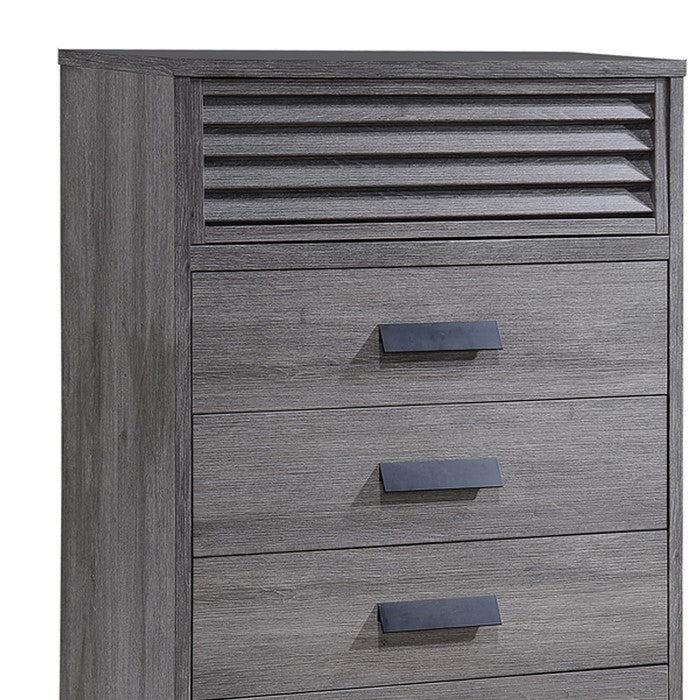 4 Drawer Transitional Style Chest with Shutter Design on Top, Gray - BM215370