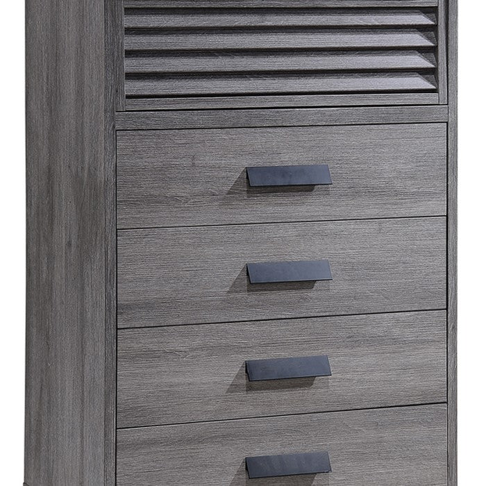 4 Drawer Transitional Style Chest with Shutter Design on Top, Gray - BM215370