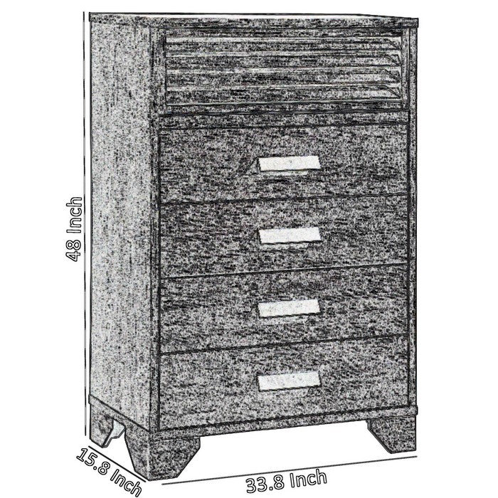 4 Drawer Transitional Style Chest with Shutter Design on Top, Gray - BM215370