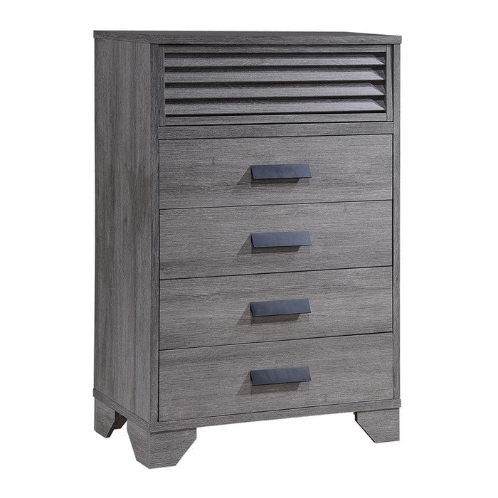 4 Drawer Transitional Style Chest with Shutter Design on Top, Gray - BM215370