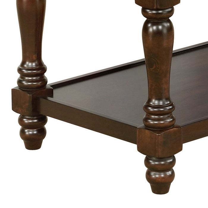 Wooden Counter Height Table with Two Open Shelves and Turned Legs, Brown