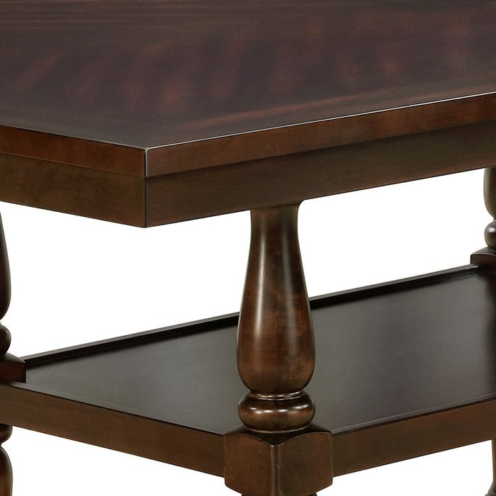 Wooden Counter Height Table with Two Open Shelves and Turned Legs, Brown