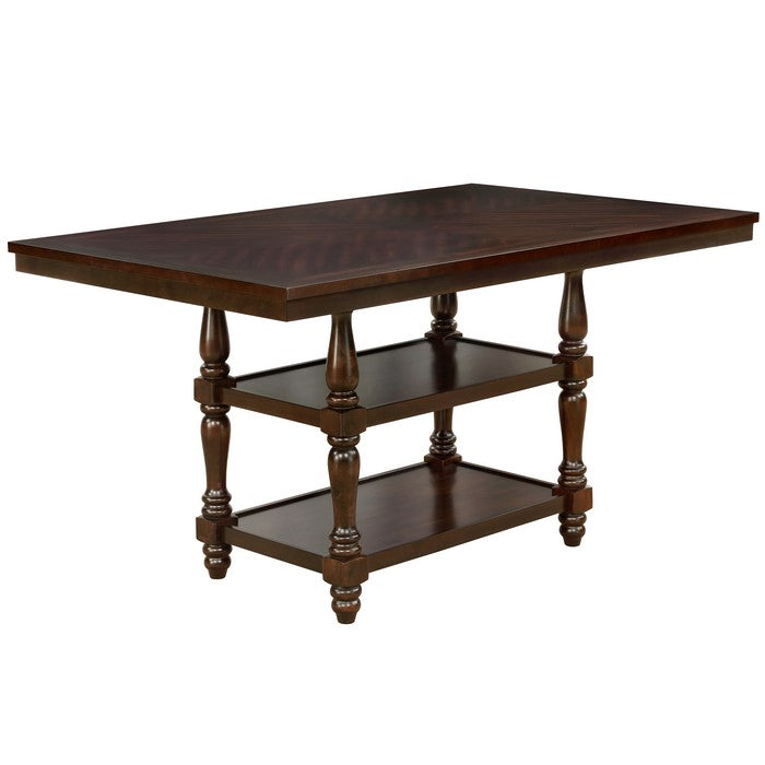 Wooden Counter Height Table with Two Open Shelves and Turned Legs, Brown