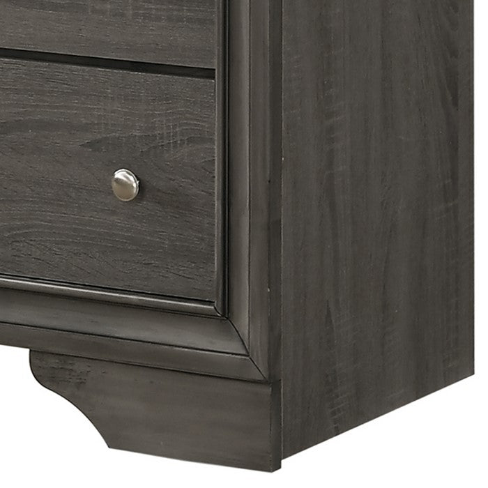 Nine Drawer Wooden Dresser with Bracket Sled Base, Gray and Silver