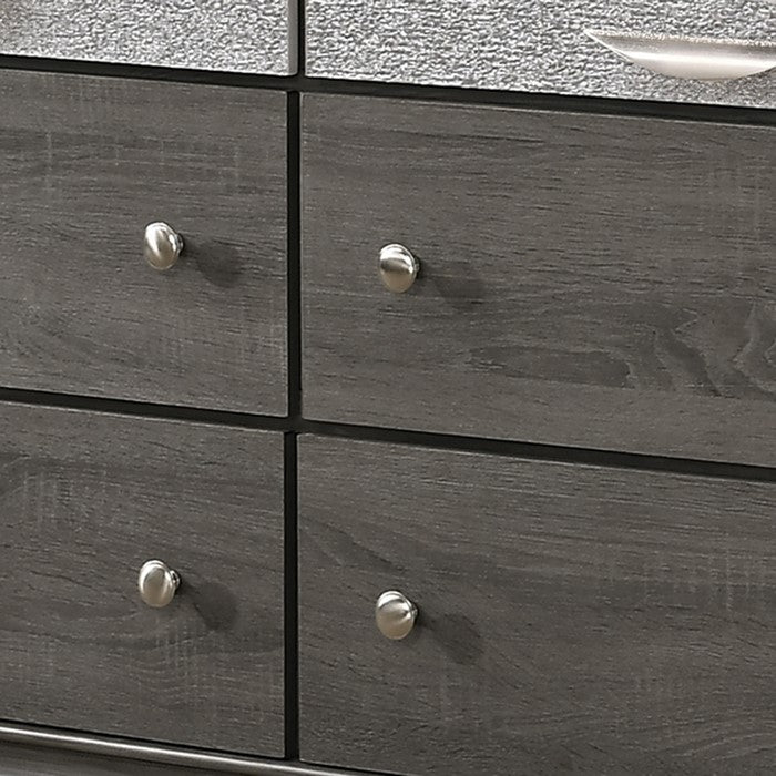 Nine Drawer Wooden Dresser with Bracket Sled Base, Gray and Silver