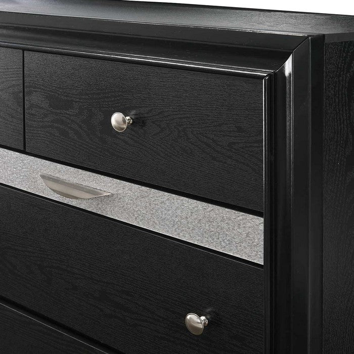 Nine Drawer Wooden Dresser with Bracket Sled Base, Black and Silver