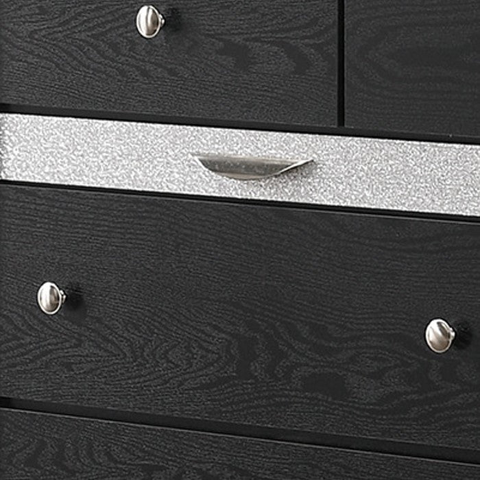 Nine Drawer Wooden Dresser with Bracket Sled Base, Black and Silver