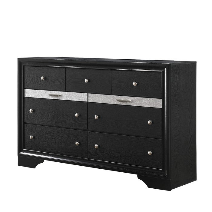 Nine Drawer Wooden Dresser with Bracket Sled Base, Black and Silver