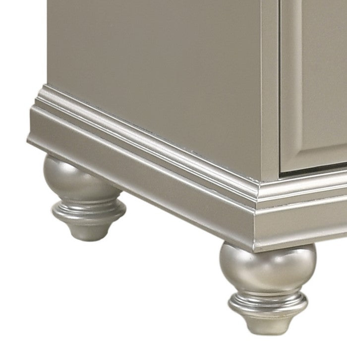 Wooden Chest with Five Spacious Drawers and Bun Feet, Champagne Silver