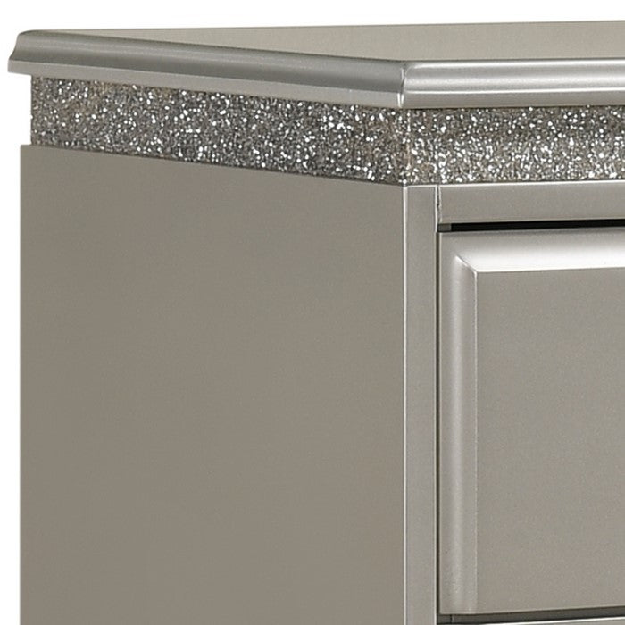 Wooden Chest with Five Spacious Drawers and Bun Feet, Champagne Silver