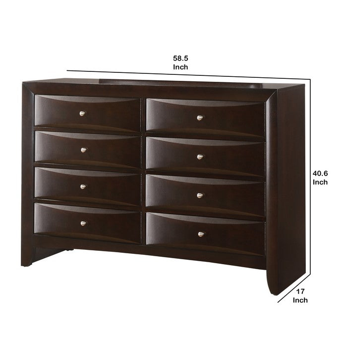 Wooden Dresser with Eight Spacious Drawers and Knobs, Brown