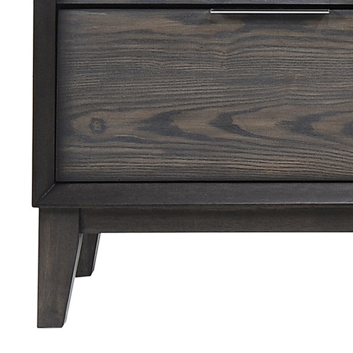 Wooden Six Drawer Dresser with Metal Pulls and Chamfered Legs, Gray