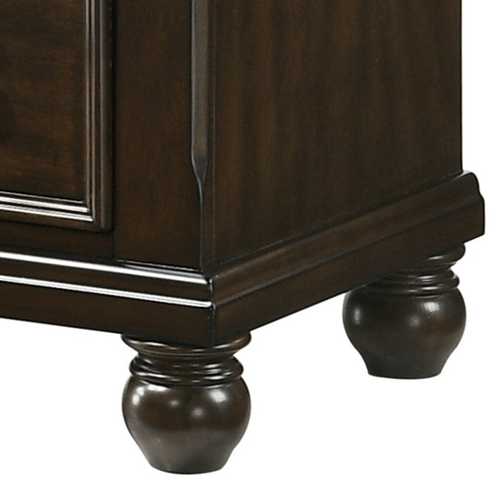 Wooden Seven Drawer Dresser with Bun Feet and Metal Knobs, Brown
