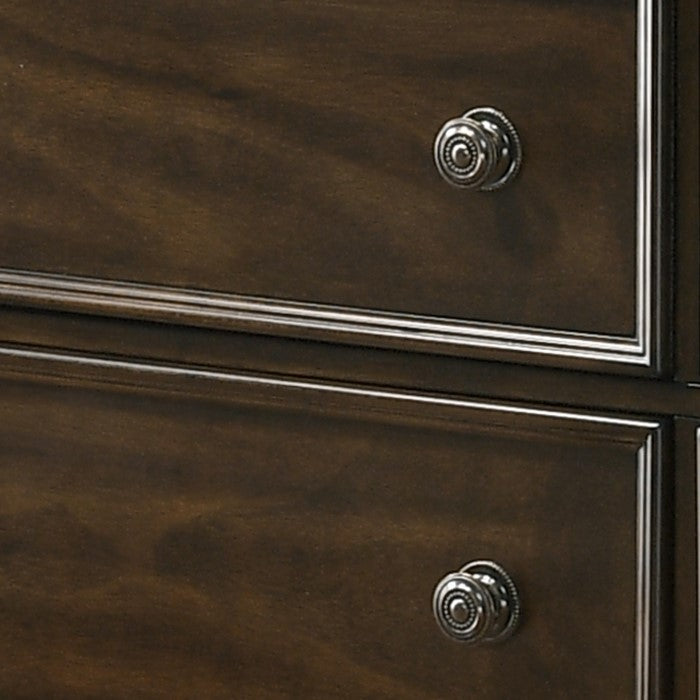 Wooden Seven Drawer Dresser with Bun Feet and Metal Knobs, Brown