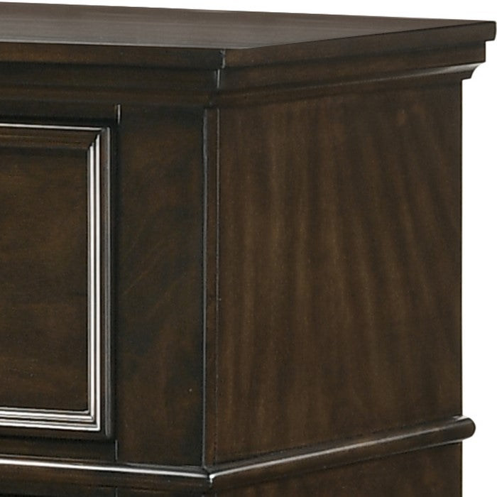 Wooden Seven Drawer Dresser with Bun Feet and Metal Knobs, Brown
