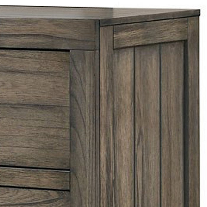 Wooden Six Drawer Dresser with Natural Grain Finish, Gray