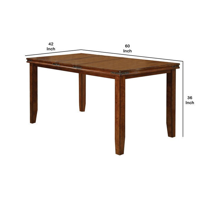 Wooden Extendable Counter Height Table with Chamfered Feet, Brown