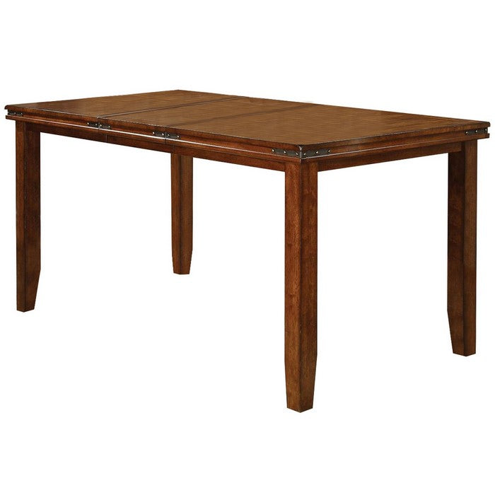 Wooden Extendable Counter Height Table with Chamfered Feet, Brown