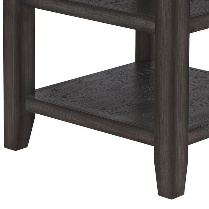 Wooden Counter Height Extendable Table with Two Open Shelves, Gray
