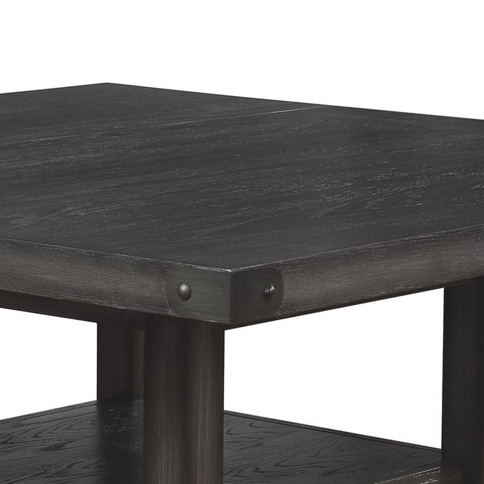Wooden Counter Height Extendable Table with Two Open Shelves, Gray