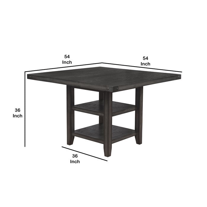 Wooden Counter Height Extendable Table with Two Open Shelves, Gray