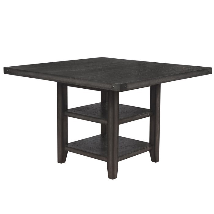 Wooden Counter Height Extendable Table with Two Open Shelves, Gray