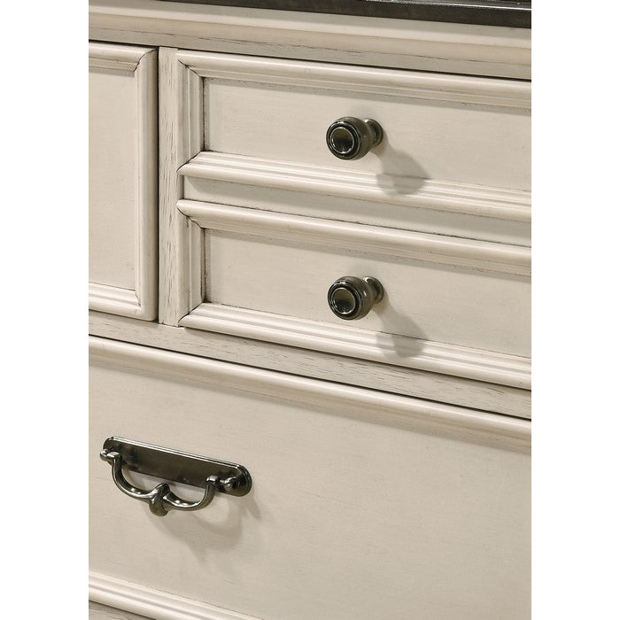 Wooden Dresser with Marble Top and 7 Spacious Drawers, Beige