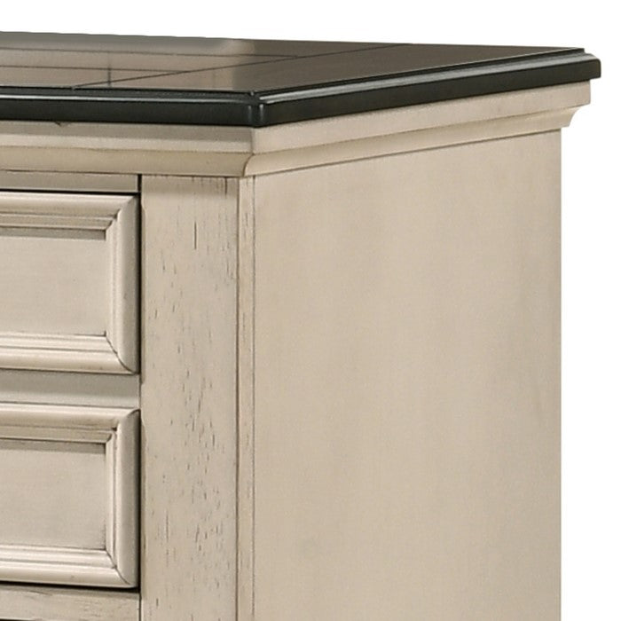 Wooden Dresser with Marble Top and 7 Spacious Drawers, Beige