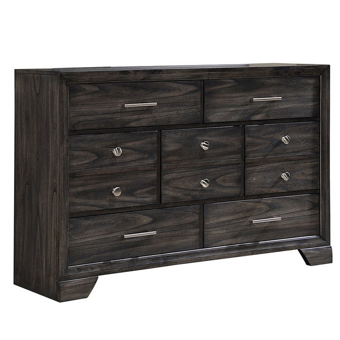 Wooden Dresser with Grain Texture and 7 Spacious Drawers, Gray