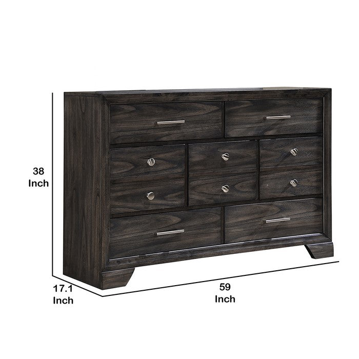 Wooden Dresser with Grain Texture and 7 Spacious Drawers, Gray