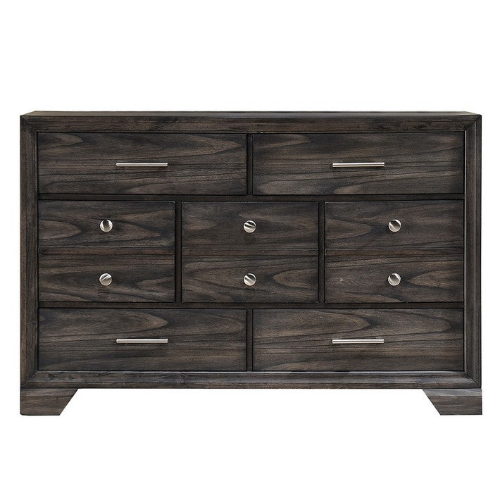 Wooden Dresser with Grain Texture and 7 Spacious Drawers, Gray