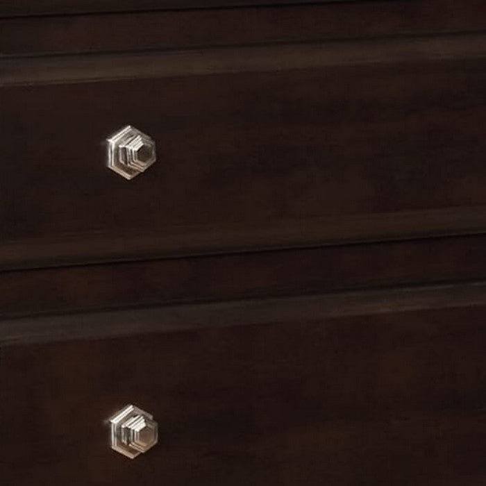 Wooden Chest with Five Spacious Drawers and Metal Knobs, Brown