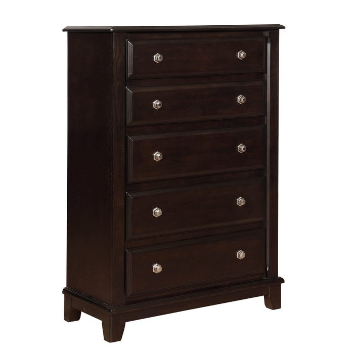 Wooden Chest with Five Spacious Drawers and Metal Knobs, Brown