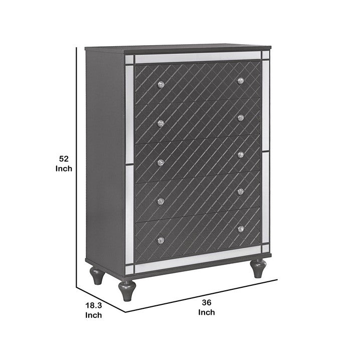 Wooden Chest with Turned Feet and 5 Spacious Drawers, Gray