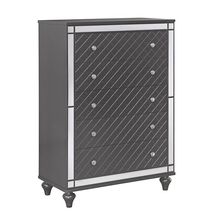 Wooden Chest with Turned Feet and 5 Spacious Drawers, Gray