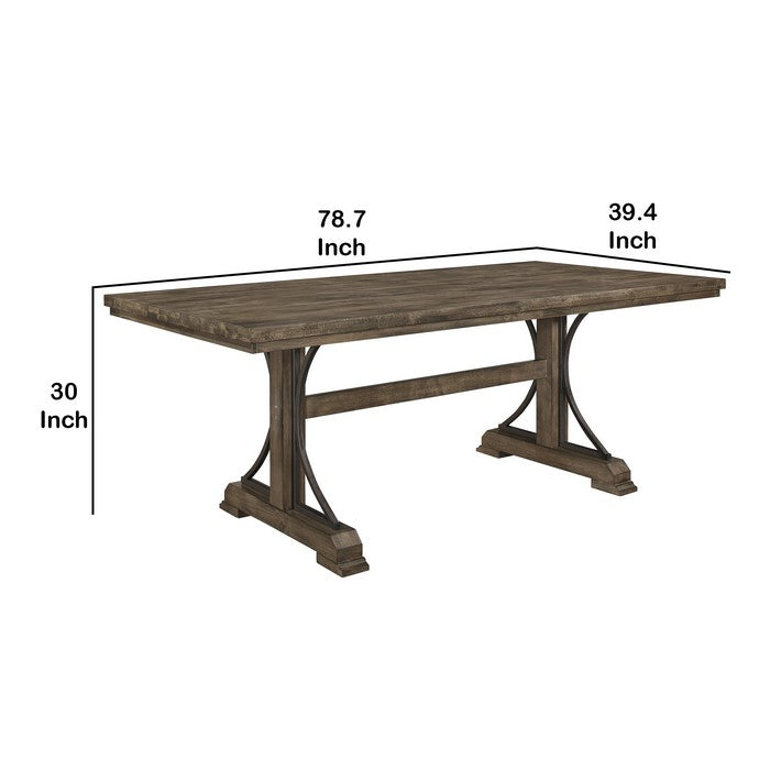 Wooden Dining Table with Trestle Base and Plank Design, Brown
