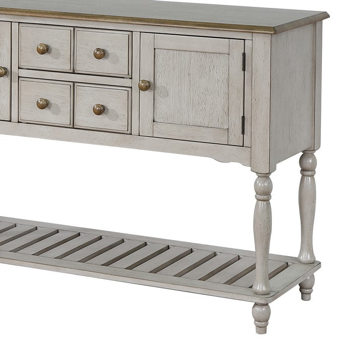 Wooden Storage Side Board with Open Shelf and Turned Feet, Gray - BM215399