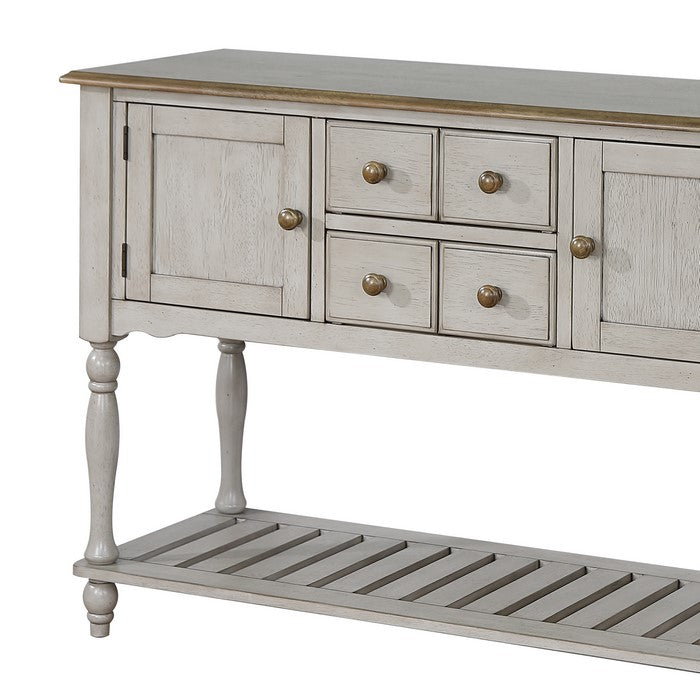 Wooden Storage Side Board with Open Shelf and Turned Feet, Gray - BM215399