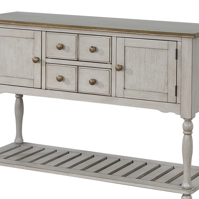 Wooden Storage Side Board with Open Shelf and Turned Feet, Gray - BM215399