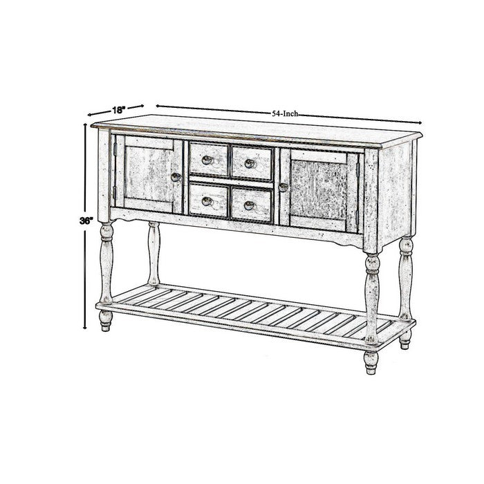 Wooden Storage Side Board with Open Shelf and Turned Feet, Gray - BM215399