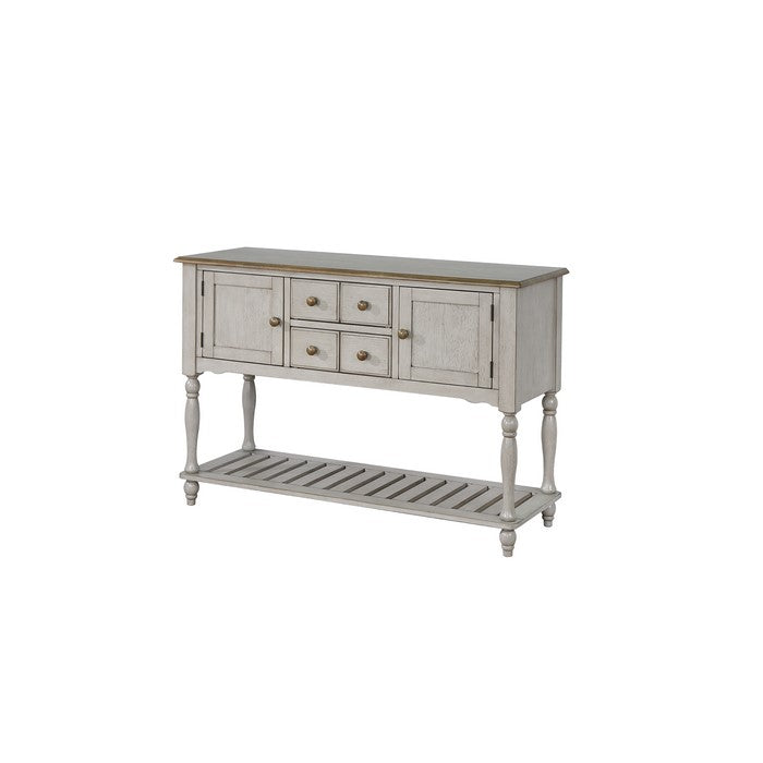 Wooden Storage Side Board with Open Shelf and Turned Feet, Gray - BM215399