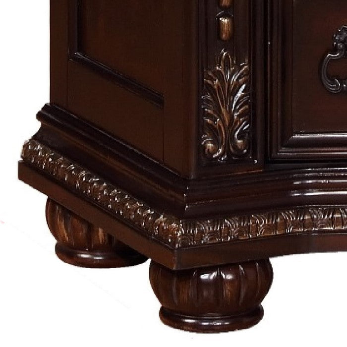Wooden Nightstand with Three Spacious Drawers and Bun Feet, Brown