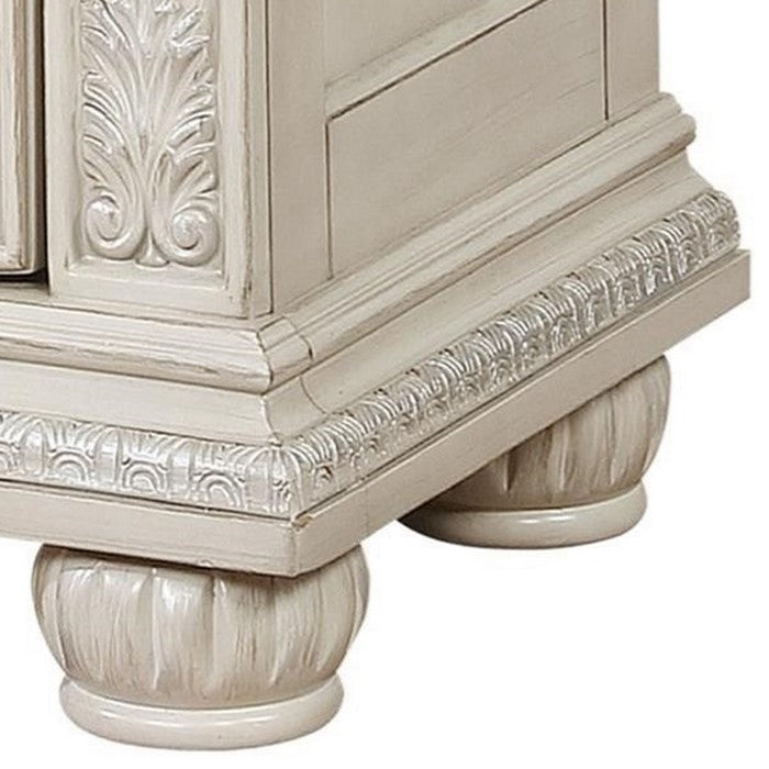 Wooden Nightstand with Three Spacious Drawers and Bun Feet, White