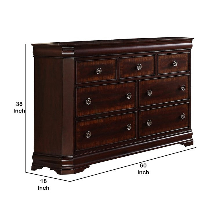 Wooden Dresser with 7 Spacious Drawers and Bracket Feet, Brown