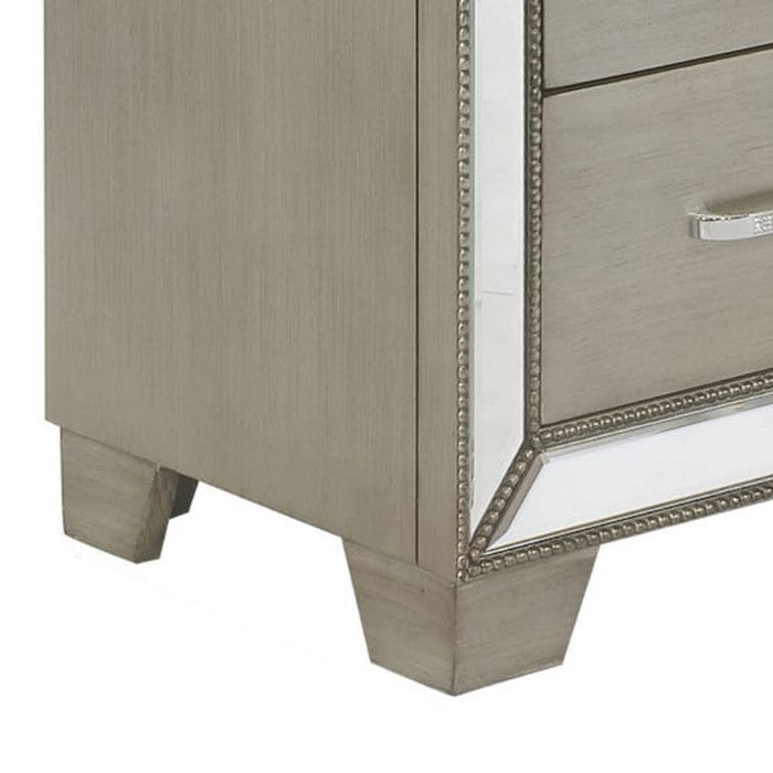 Wooden Chest with Mirror Accents and Five Spacious Drawers, Gray