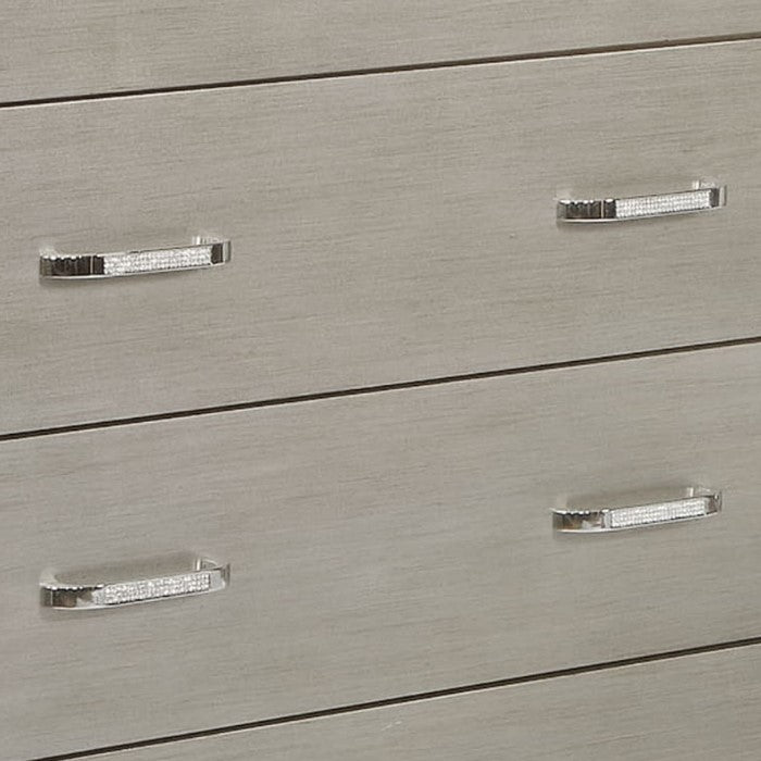 Wooden Chest with Mirror Accents and Five Spacious Drawers, Gray