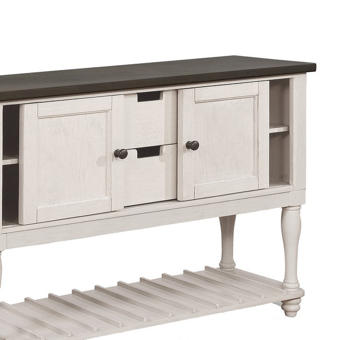 Wooden Side Board with Open Bottom Shelf and Drawers, White and Brown - BM215404